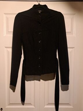 ♟️Jacob-Black Button-Front Women's Dress Casul  Jacket Soft With Belt & Buttons